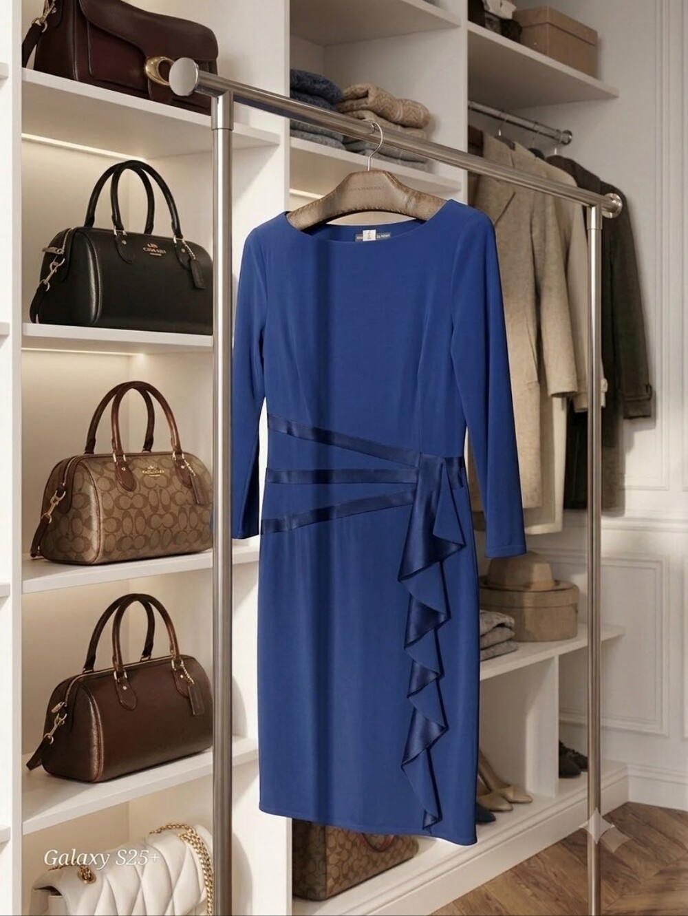 American Living Long Sleeve Blue Midi Dress Like New, Sz 6